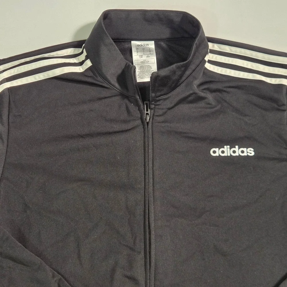 Adidas Track Jacket Blue White Stripes Mens Size L Athletic‎ Full Zip